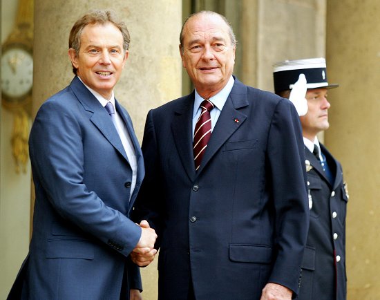 JournÃ©e de l'Europe - le PrÃ©sident de la RÃ©publique accueille M. Tony Blair, Premier ministre du Royaume Uni de Grande Bretagne et d ...