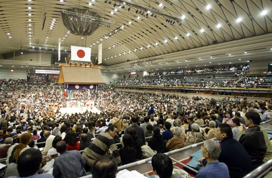 Tournoi de Sumo au stade prefectoral d'Osaka.
