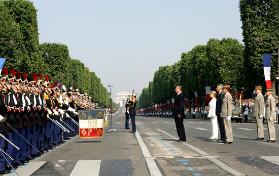 Revue des troupes armées par la Président de la République sur les Champs Elysées