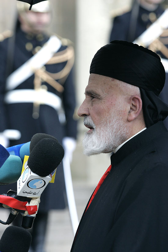 Mgr.Nasrallah SFEIR, Patriarche maronite du Liban, rencontre la presse après son entretien avec le Président de la République.